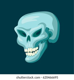 Funny spooky cartoon blue skull. Vector illustration
