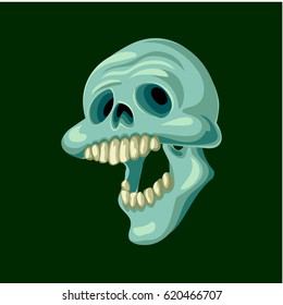 Funny spooky cartoon mint smiling skull. Vector illustration