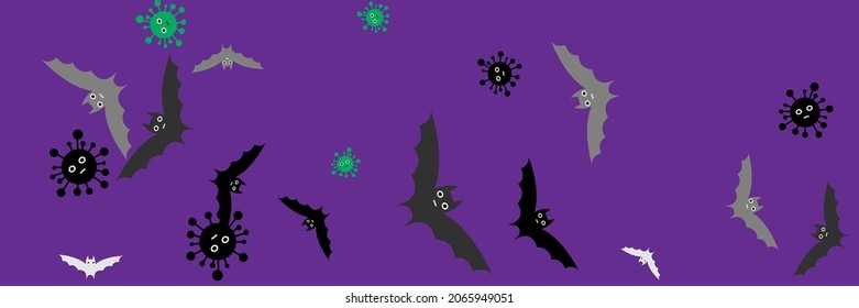 El Famoso Espíritu De Horror Del Vampiro Covid. Virus Drácula, Partido Blanco, Temor A Los Murciélagos. Vacunación Negra Enfrenta Ilustración Gótica De Caricatura. Misteriosa Ilustración Gris Scary Corona Purple Halloween.