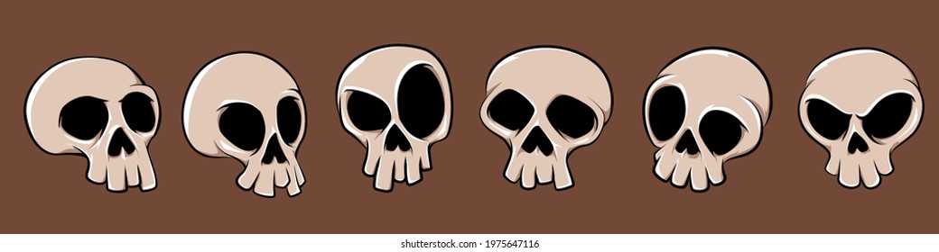 Funny Spooky Skull Collection Set - 6 Skulls illustration with simple and funny shapes