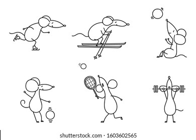 Funny sportive mouses. Vector illustration.