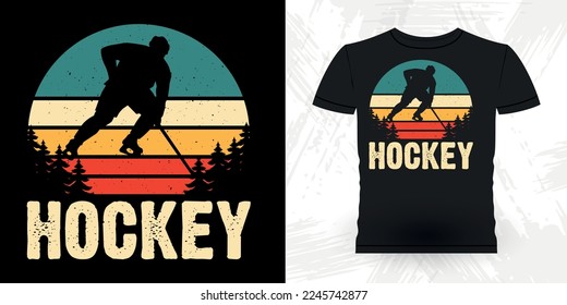 Funny Sports Hockey Player Gift Retro Vintage Hockey T-shirt Design