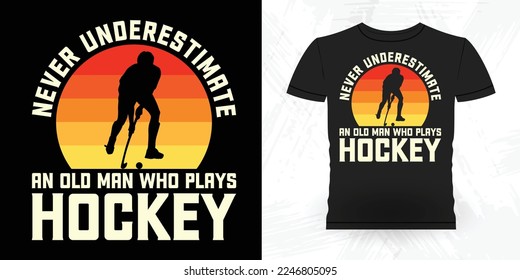 Funny Sports Hockey Player Gift Retro Vintage Hockey T-shirt Design 
