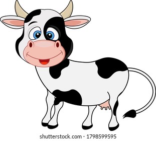 Funny and funny spotted cow. Vector illustration of the symbol of the year of the bull.