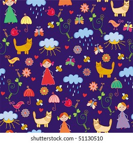 Funny spring childish cute seamless pattern