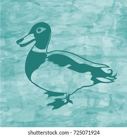 Funny spring Wallpaper with a duck on green background. The blur and stain.