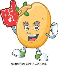Funny sprouted potato tuber mascot cartoon style with Foam finger