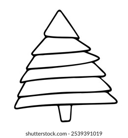Engraçado, abeto. Desenho vetorial. Ícone Árvore. Árvore de Natal. Desenho de contorno isolado. Elemento de design