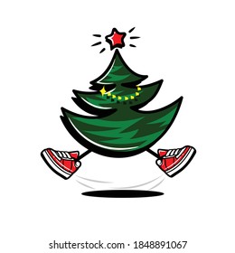 Funny spruce Vector illustration Isolated on white background.