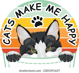 Funny spying cat. Cats make me happy. Vector