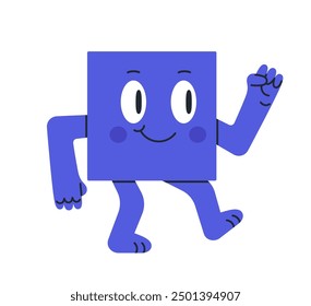 Funny square character. Geometric square mascot, cute comic square shape with facial emotions flat vector illustration. Square mascot with humorous face