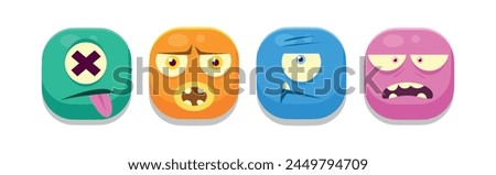 Funny Square Face Character with Emotion Icon Vector Set