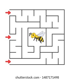 Funny square maze. Game for kids. Puzzle for children. Cartoon style. Labyrinth conundrum. Color vector illustration. Find the right path. The development of logical and spatial thinking.