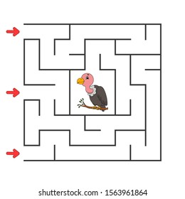 Funny square maze. Game for kids. Puzzle for children. Cartoon character. Labyrinth conundrum. Color vector illustration. Find the right path. The development of logical and spatial thinking.