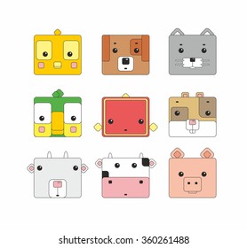 Funny square pets icon set.