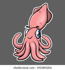 Funny Squid cartoon characters standing and greeting, best for logo, sticker, or mascot with underwater world themes for kids