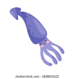 Funny Squid with Tentacles as Sea Animal Floating Underwater Vector Illustration