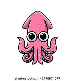 funny squid vector illustration in cartoon, minimalist and flat style isolated on white background