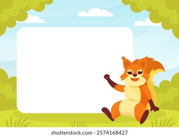 Funny Squirrel Animal Character with Bushy Tail Banner Vector Template