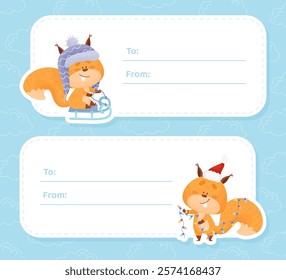 Funny Squirrel Animal Character with Bushy Tail Tag Vector Template