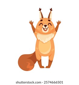 Funny Squirrel Animal Character with Bushy Tail Waving Paw Vector Illustration