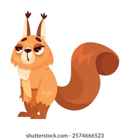 Funny Squirrel Animal Character with Bushy Tail Stand Tired Vector Illustration