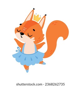 Funny Squirrel Ballet Dancing in Skirt and Pointe Shoes Vector Illustration