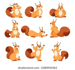 Funny Squirrel with Bushy Tail Expressing Different Emotion Vector Set