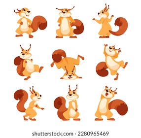 Funny Squirrel with Bushy Tail Expressing Different Emotion Vector Set