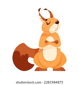 Funny Squirrel with Bushy Tail with Grumpy Face and Folded Paws Expressing Emotion Vector Illustration