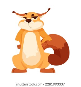 Funny Squirrel with Bushy Tail Having Angry Grumpy Face Expressing Emotion Vector Illustration