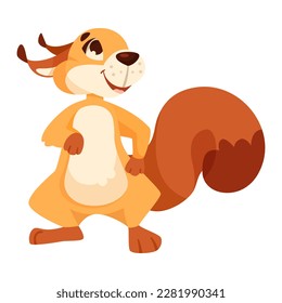 Funny Squirrel with Bushy Tail Standing and Smiling Expressing Emotion Vector Illustration
