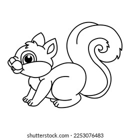 Funny squirrel cartoon characters vector illustration. For kids coloring book.