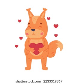 Funny Squirrel Character with Bushy Tail Holding Heart Feeling Love Vector Illustration