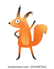 Funny Squirrel Character Clipart Cartoon for Kids. Cheerful childish forest animal drawing. Vector illustration in watercolor style, character design for children.