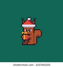 Funny squirrel with christmas present