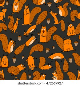 Funny squirrel with nut, seamless pattern for your design