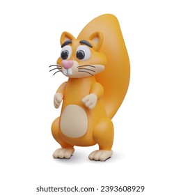 Funny squirrel in plasticine style. Color vector character with big teeth and fluffy tail. Cute playful creature. Wild animal with orange fur. Illustration on white background