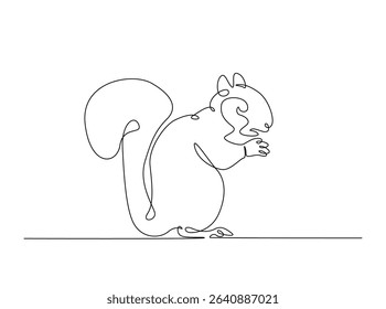 Funny squirrel single outline illustration. Continuous line art drawing of squirrel.