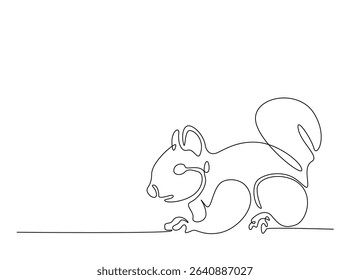 Funny squirrel single outline illustration. Continuous line art drawing of squirrel.