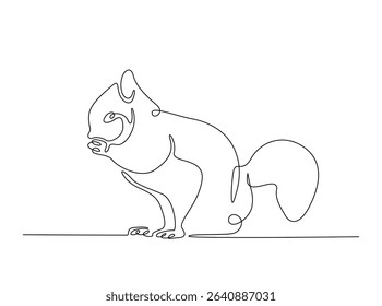 Funny squirrel single outline illustration. Continuous line art drawing of squirrel.