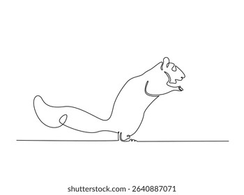 Funny squirrel single outline illustration. Continuous line art drawing of squirrel.