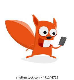 funny squirrel with smartphone