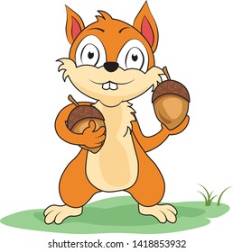 funny squirrel standing with nut on hands