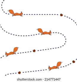 Funny squirrels chasing nuts vector pattern