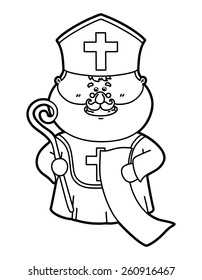 funny St. Nicholas. Vector illustration coloring page of funny St. Nicholas which is holding list for children and scrapbooking