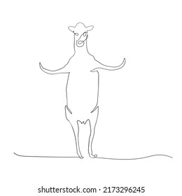 Funny stand cow continuous line art drawing style, the cow sketch black linear isolated on white background, the best funny cow vector illustration.