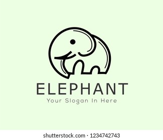 Funny stand elephant line art logo design inspiration