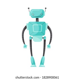 Funny Standing Humanoid or Robot with Antenna as Artificial Intelligence Vector Illustration