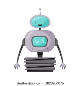 Funny Humanoide Permanente o Robot con Antena como Ilustración del Vector de Inteligencia Artificial